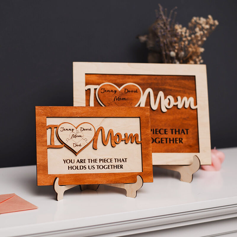 Personalized Frame I Love Mom Custom Name Heart Puzzle Design Unique Mother's Day Gift for Dear Mama