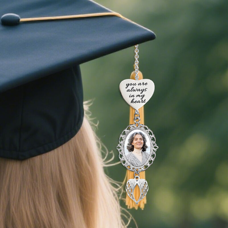 "You're Always in My Heart" Custom Graduation Tassels Add Photos to Commemorate Deceased Loved Ones
