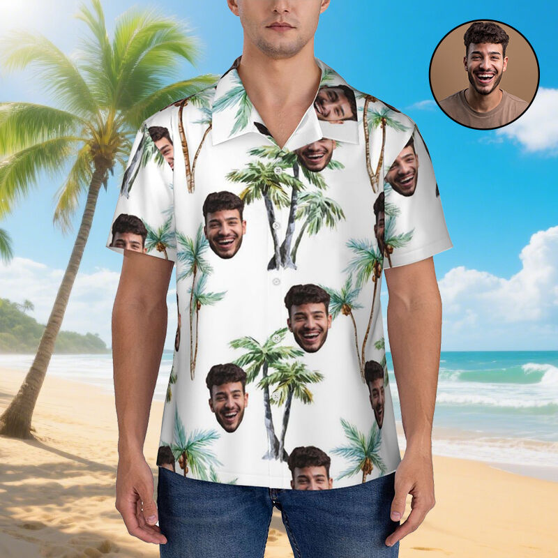 Custom Photo Shirt Hawaiian Short Sleeve Tropical Trees Top Gift for Men