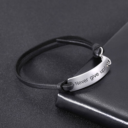 Personalized Leather Adjustable Men's Bracelet Custom Text