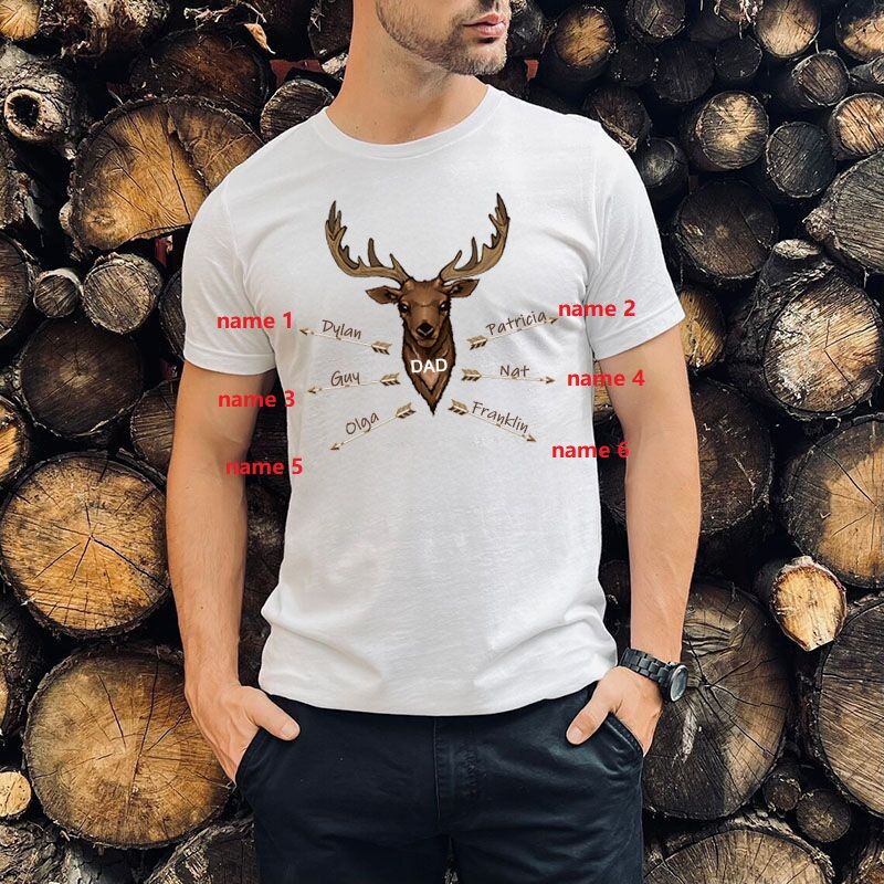 Maglietta personalizzata con motivo cervo marrone e nome personalizzato Regalo per la festa del papà