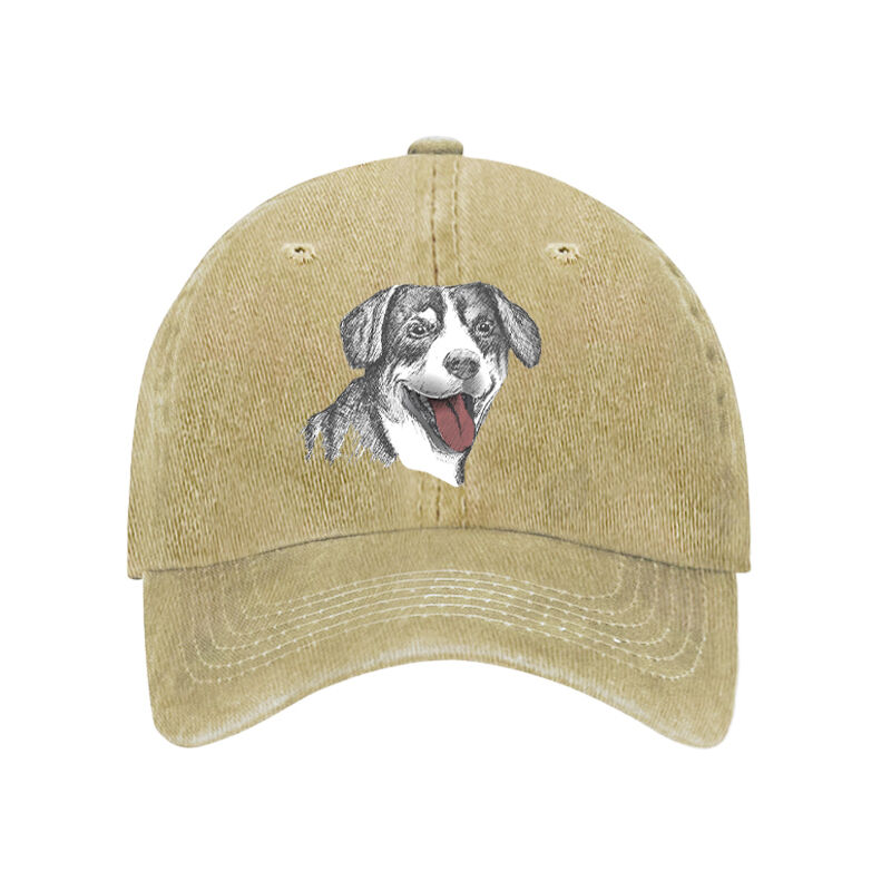 Personalized Hat with Custom Pet Head Portrait Sketch Picture for Pet Lover