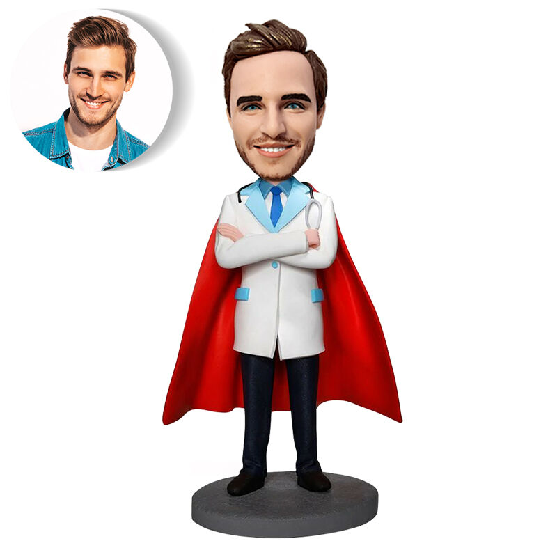 Aangepaste Bobblehead aangepaste gezichtsafbeelding met arts in cape