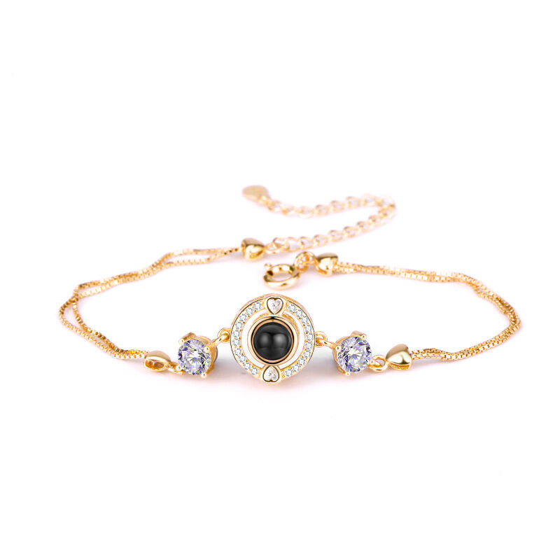 Sterling Silver Personalized Classic Round Photo Projection Bracelet with Diamonds