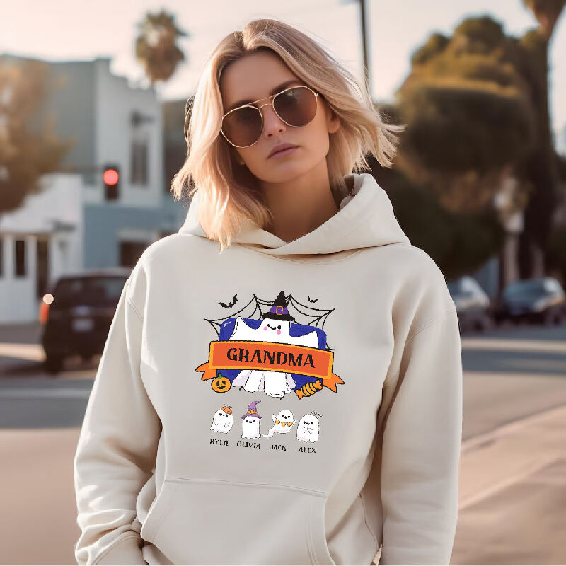 Personalized Name Hoodie with Cute Ghost Pattern Best Gift for Women