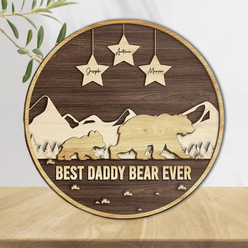 Personalized Name Puzzle Frame Best Daddy Bear Ever with Custom Stars Names Design Perfect Gift for Dear Dad