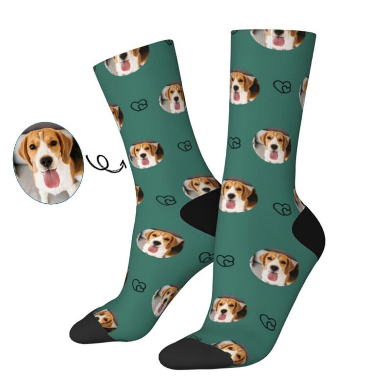 Personalized Face Socks with Line Heart Pattern Gift for Pet Owners