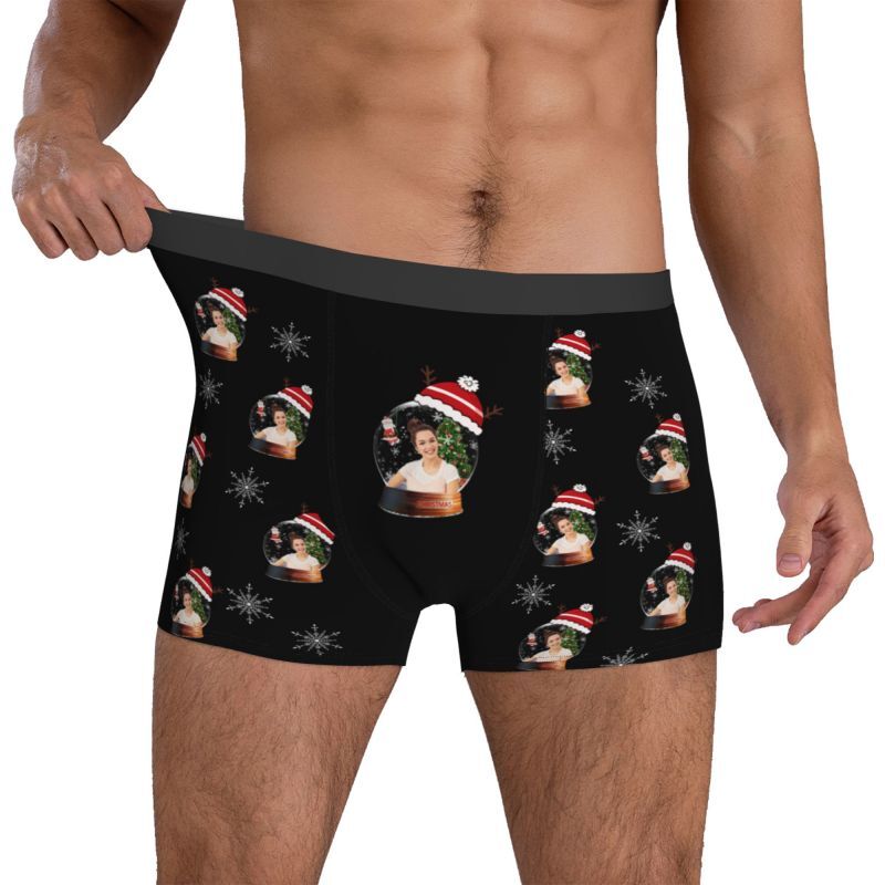 Personalisierte Foto-Männer-Unterwäsche Boxer Shorts mit Kristallkugel-Muster Exquisites Geschenk zu Weihnachten