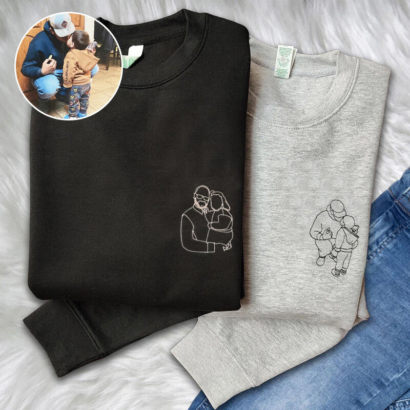 Personalized Sweatshirt Embroidered Custom Dad and Kids Photo Unique Design Perfect Father's Day Gift
