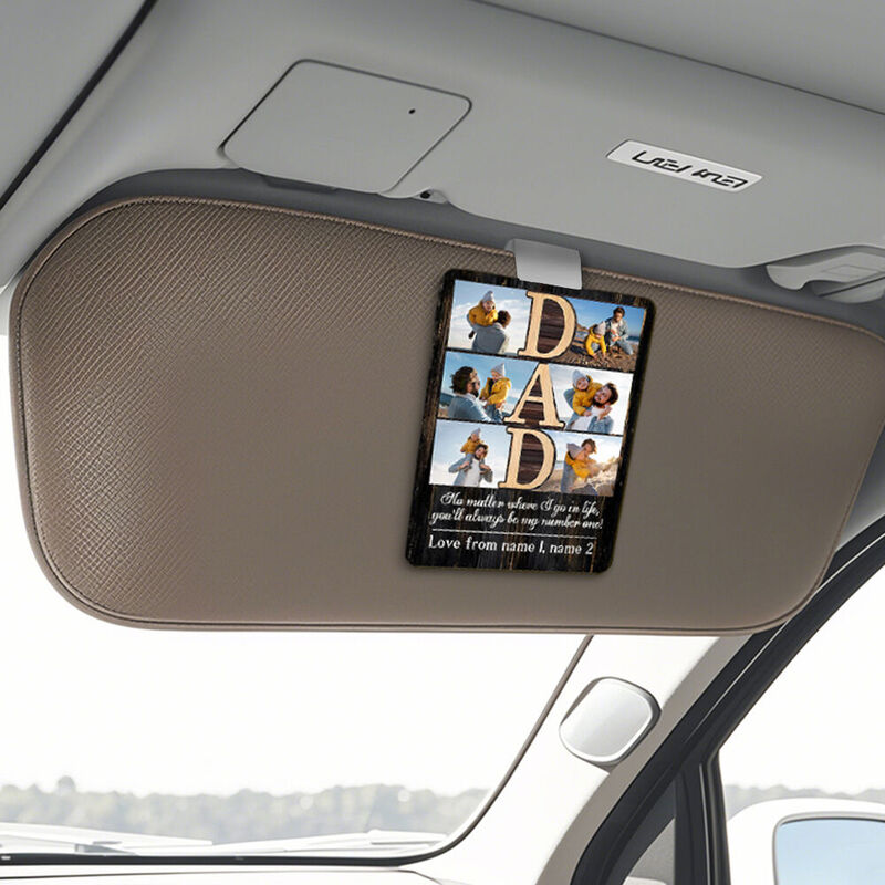 Clip personnalisé pour visière de voiture avec 6 photos Décorations de voiture en bois pour papa