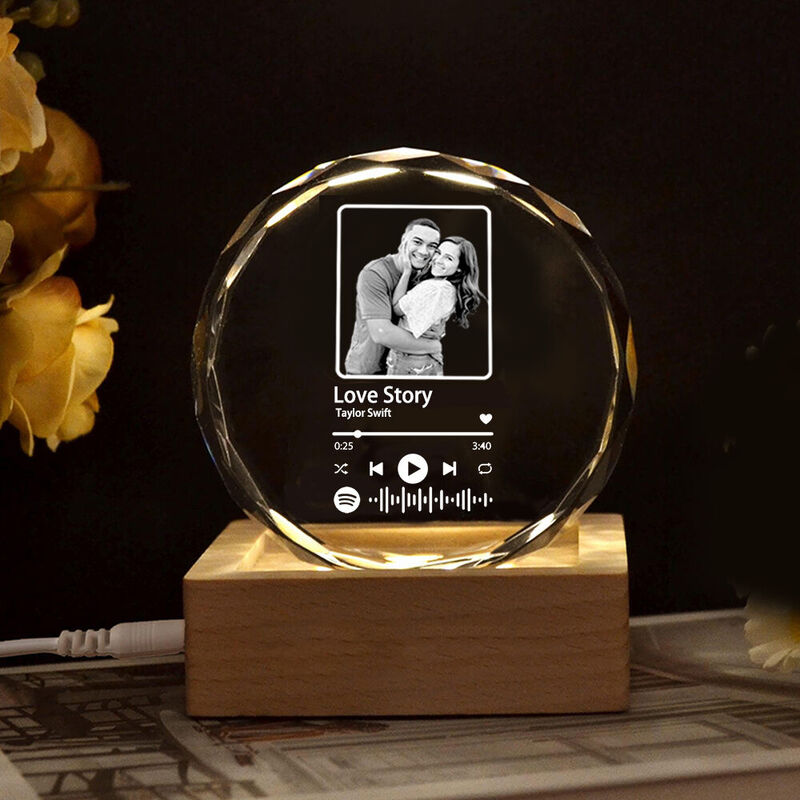 Foto de cristal grabada personalizada con código de Spotify personalizado, regalo para parejas