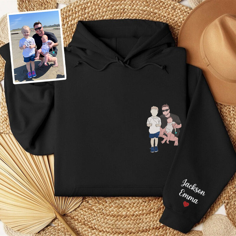 Personalized Hoodie Embroidered Custom Dad and Kids Photo Design Attractive Gift for Father's Day