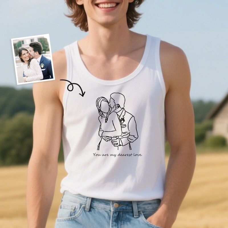 Personalized Tank Top Custom Couple Line Photo Love Words Design Attractive Gift for Lovers