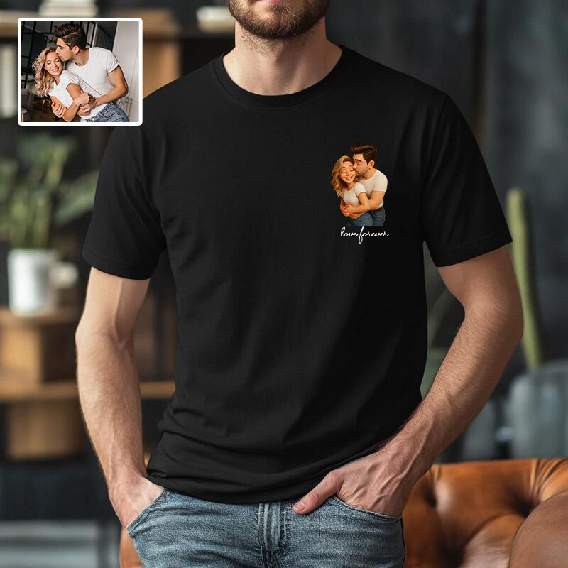 Personalized T-shirt Custom Couple Photo 3D Cartoon Style Design Perfect Gift for Lovers
