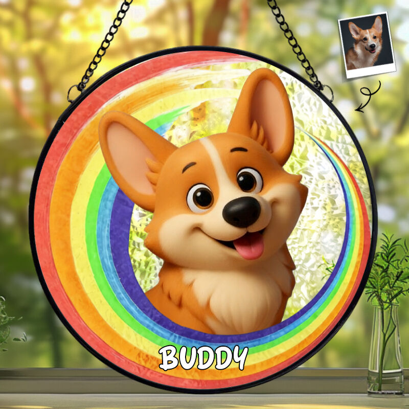 "Crossed the Rainbow Bridge" Custom Window Hanging Suncatcher Sympathy Gift for Pet Owners