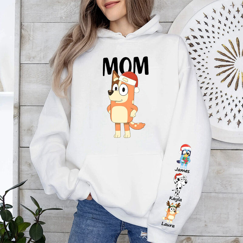 Personalized Hoodie Custom Bluey Mama Cartoon Pattern Christmas Design Perfect Gift for Mom