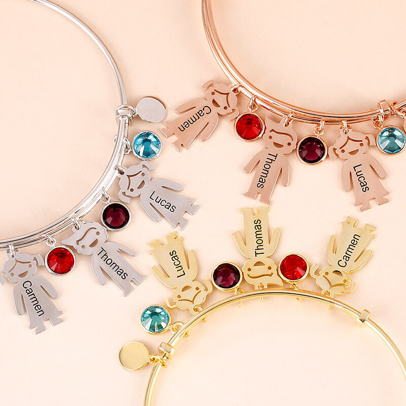 "The Best Memories" Birthstones Bangle Bracelet with Kids Charms