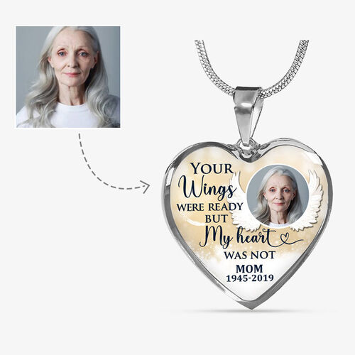 "Your Wings Were Ready But My Heart Was Not" Luxury Heart Custom Photo Necklace