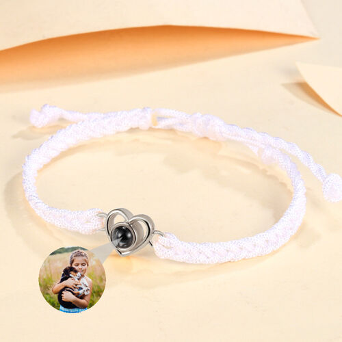 Personalized Heart Photo Projection White String Bracelet Gift