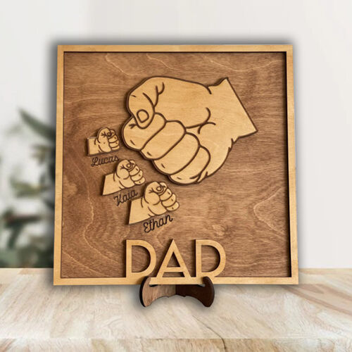 Personalized Name Puzzle Frame with Cute Fist Bump Pattern for Father's Day