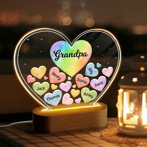 Personalized Name Acrylic Wooden Heart Shaped LED Night Light Warm And Colorful Gift