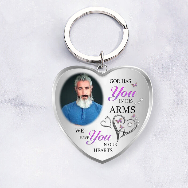 "God Has You in His Arms" Custom Photo Keychain