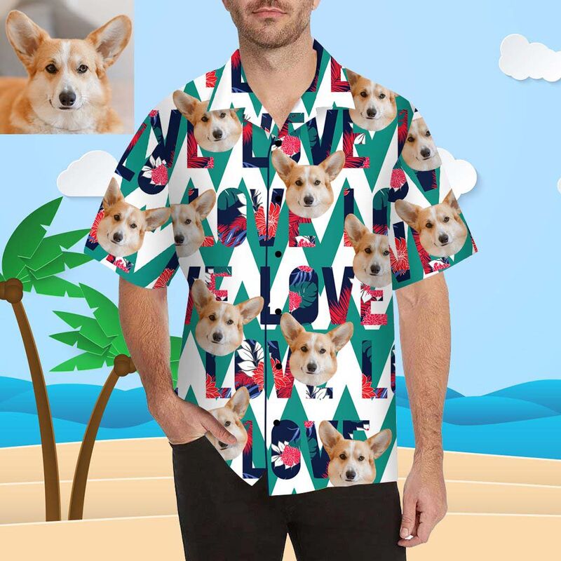 Custom Face Colorful LOVE Men's All Over Print Hawaiian Shirt