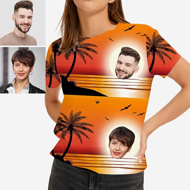 T-shirt " Coucher de soleil au bord de la mer " Hawaïen personnalisé pour femme