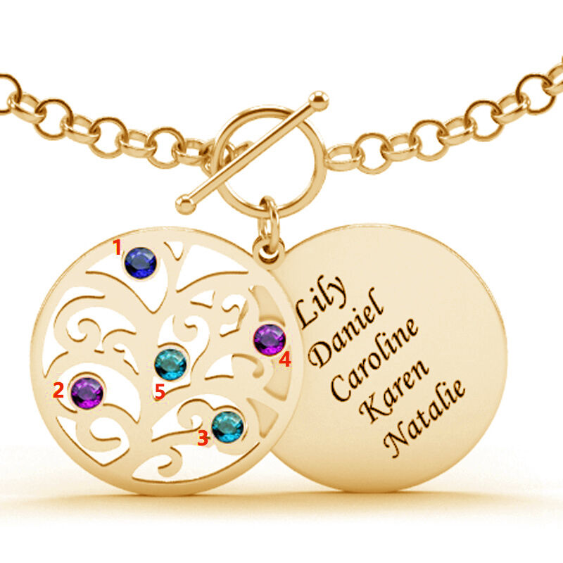 "Family Tree" Engraved Bracelet with Birthstones