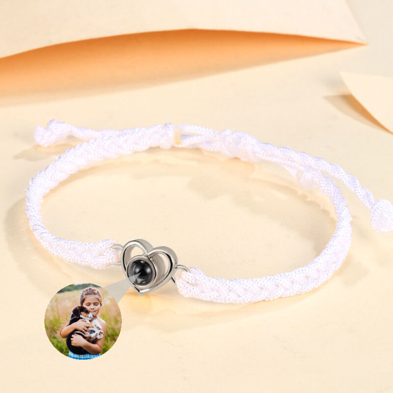 Personalized Heart Photo Projection White String Bracelet Gift