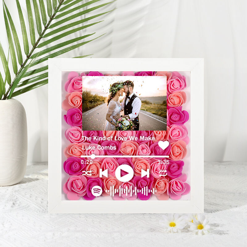 Custom Dried Flower Shadow Box with Photo&Playlist Gift for Wedding