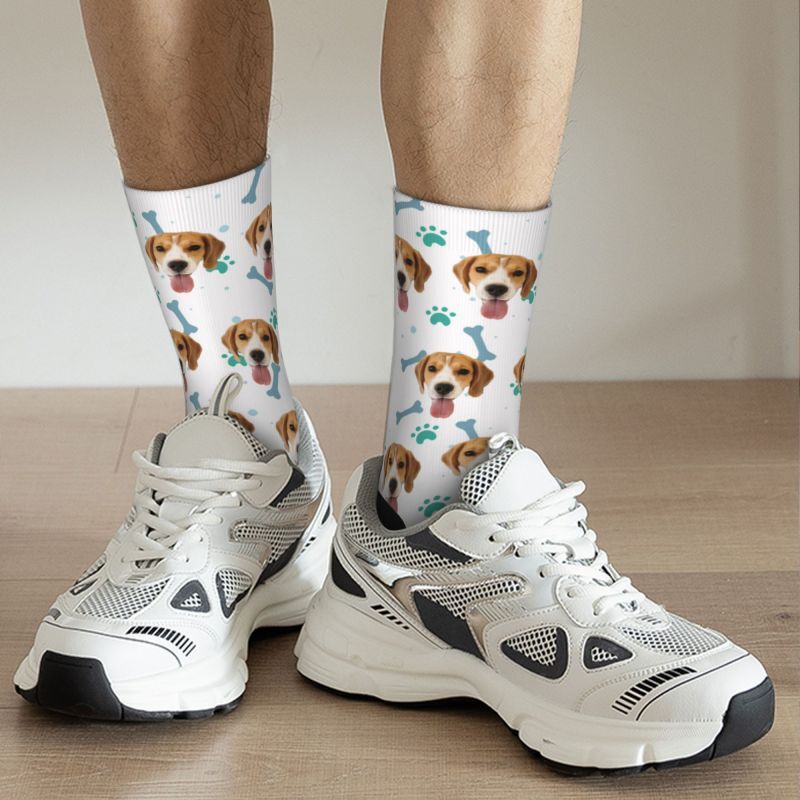 Customized Face Socks Pet Paw and Bones Print Gifts for Pet Lovers