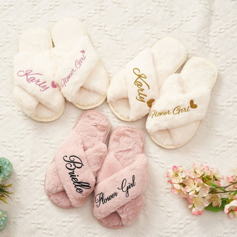 Personalized Fluffy Slippers Custom Text Beautiful Gift For Girls