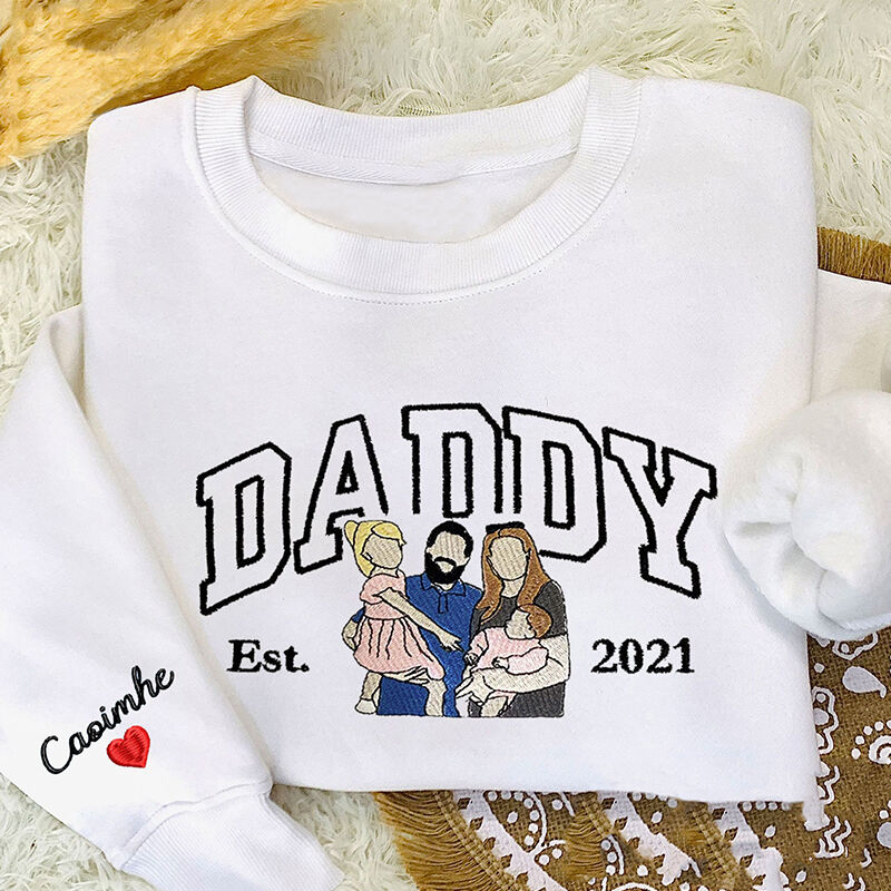 Personalisiertes Sweatshirt gestickt Papa mit benutzerdefinierten Foto-Design Perfektes Geschenk für den Vatertag