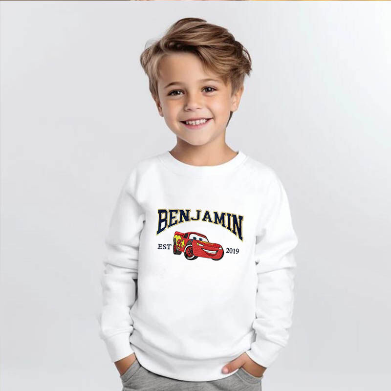 Personalized Kids Embroidered Sweatshirt Custom Cars Cartoon Patterns Creative Gift for Children