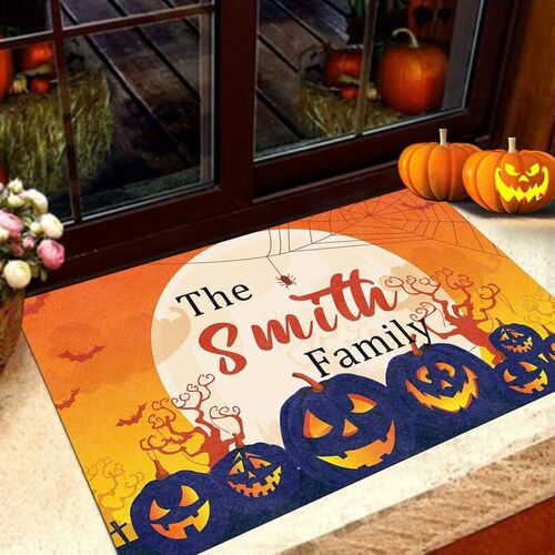 Tappetto Personalizzato con Nome della Famiglia Stile Halloween con Zucca