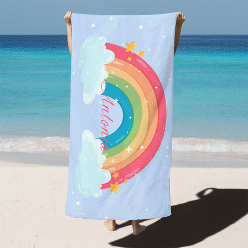 Personalized Name Bath Towel with Rainbow Pattern Cute Gift for Her