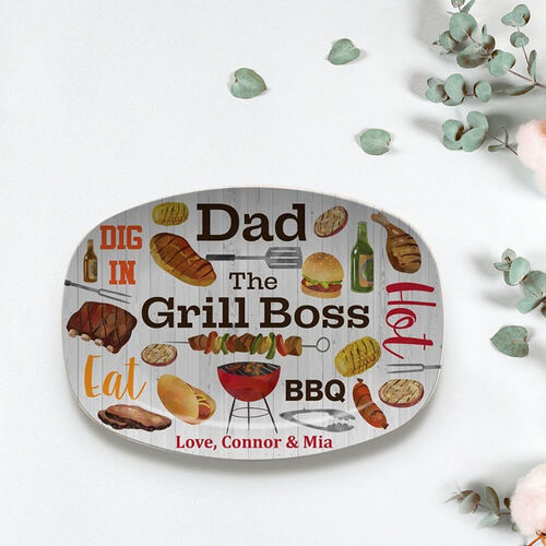 Custom Text Plate Naughty Gift for Father " Dad Grill Boss"