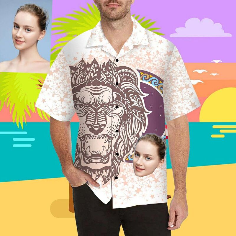 Custom Face Lion Men's All Over Print Hawaiian Shirt