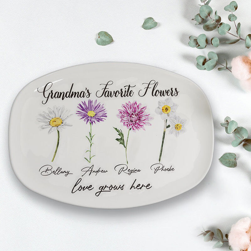 Personalized Birthflower And Name Plate Gift "Love Grows Here"