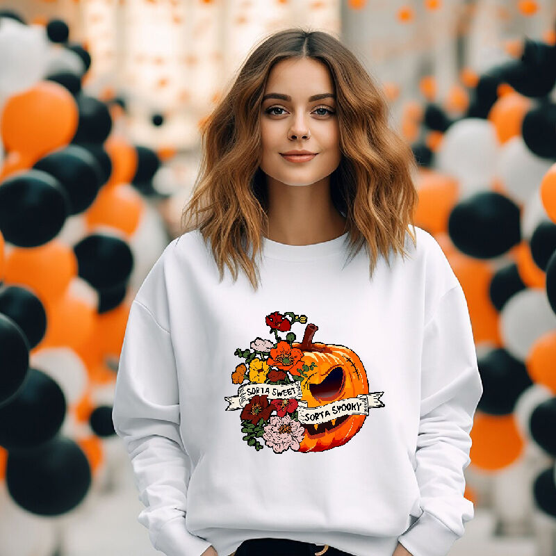 Beautiful Sweatshirt with Flower And Pumpkin Pattern Perfect Gift for Women