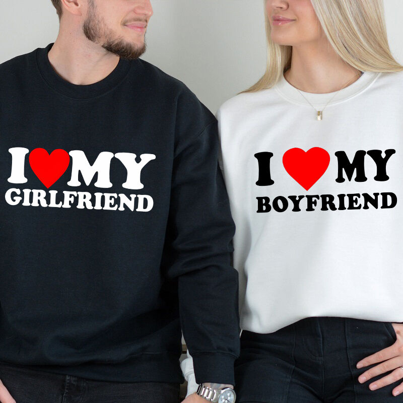 Gepersonaliseerd sweatshirt I love my boyfriend and girlfriend patroon Valentijnscadeau voor geliefden