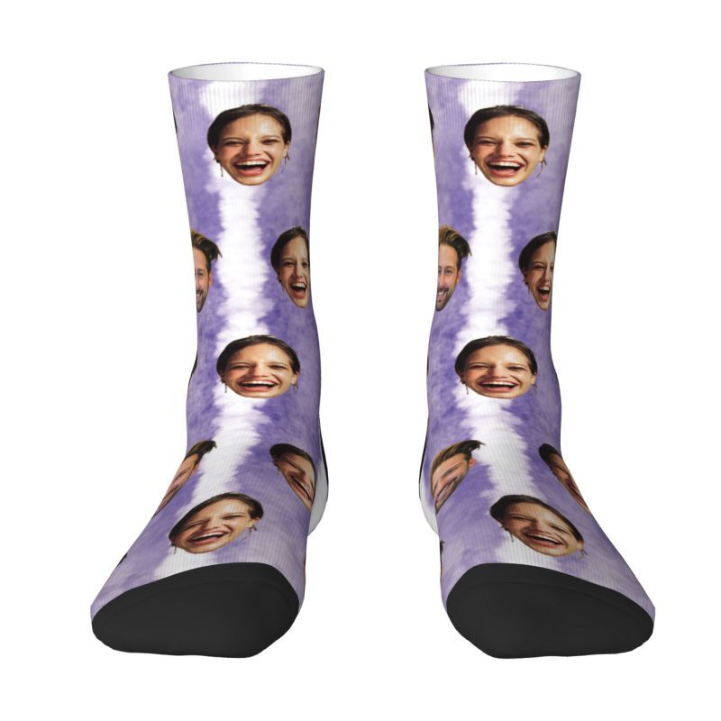 Customized Purple Tie Dye Socks with Photo Printed Soft Socks for Couples