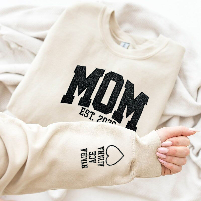 Personalized Sweatshirt Embroidered Mom with Custom Glitter Design Attractive Gift for Mother's Day