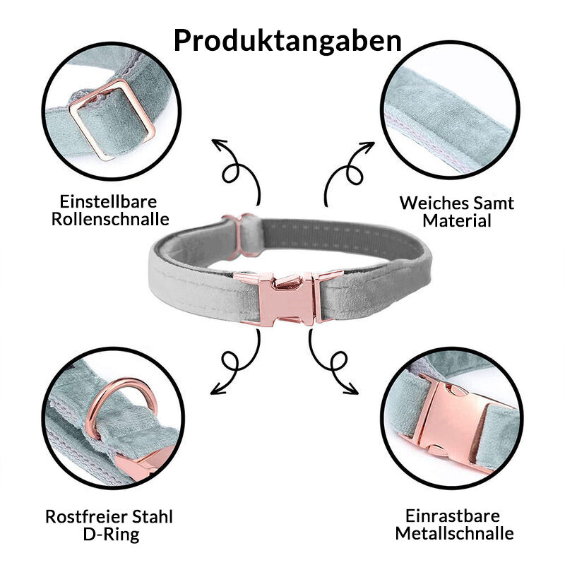 Personalisiertes Hundehalsband aus Samt mit Namen und Telefonnummer