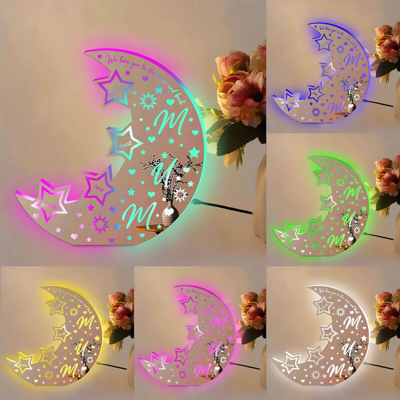 Personalized Moon Mirror Lamp Custom Name Set Number Christmas Gift For Mom