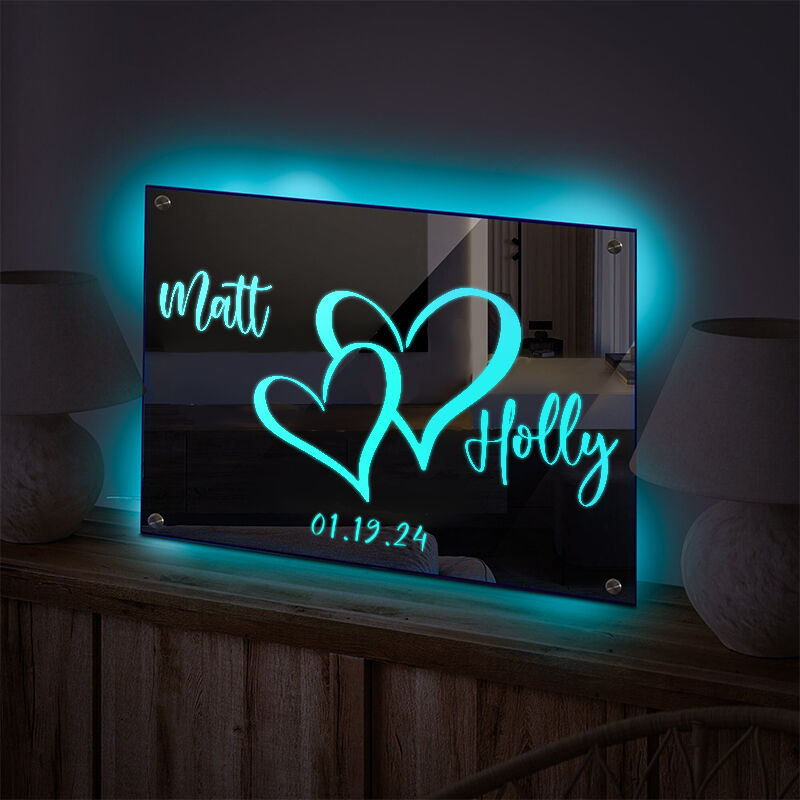 Personalized Mirror Lamp Customized Couple Name Sweet Anniversary Gift