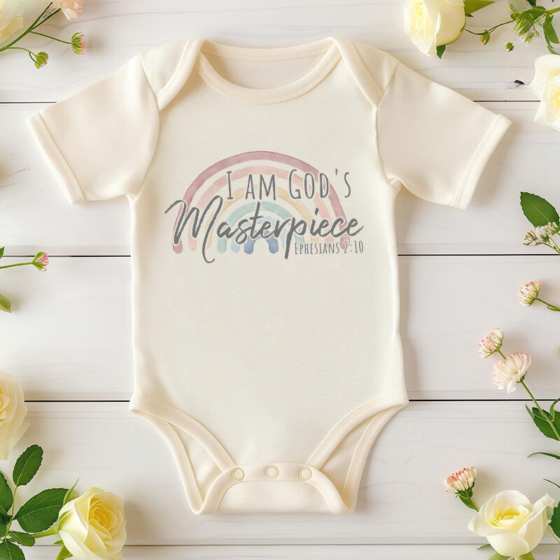 Personalized Baby Onesie God's Masterpiece Bible Verse Rainbow Faith Design Perfect Baby Shower Gift