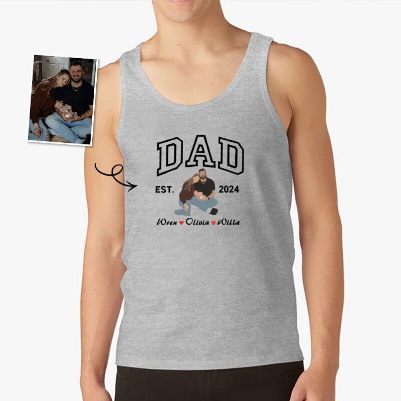 Personalized Tank Top Custom Family Photo with Your Message Design Perfect Father's Day Gift
