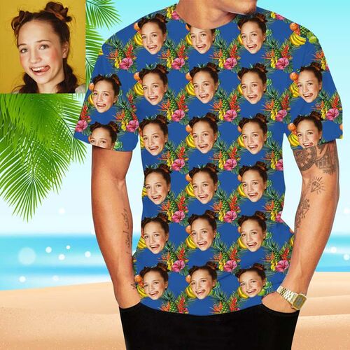 T-Shirt Personalizzate con Volto Stile Hawaiano Fiore Rosa & Banana